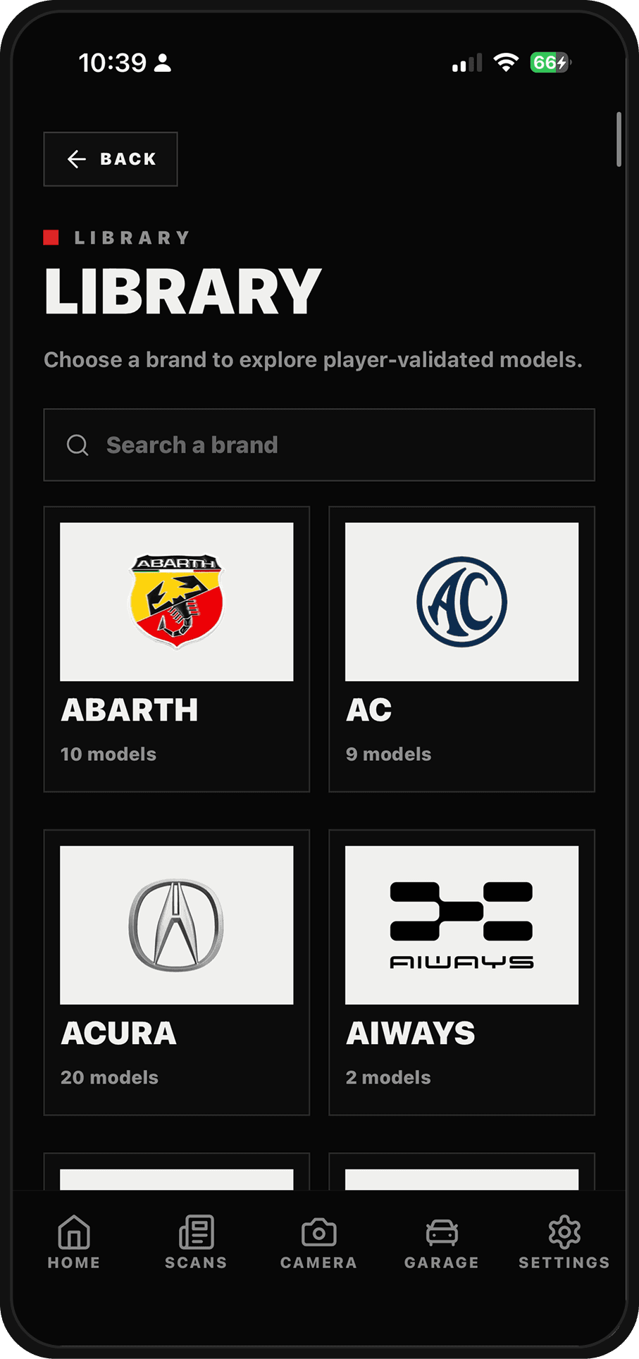 Library in the ScanRacer app