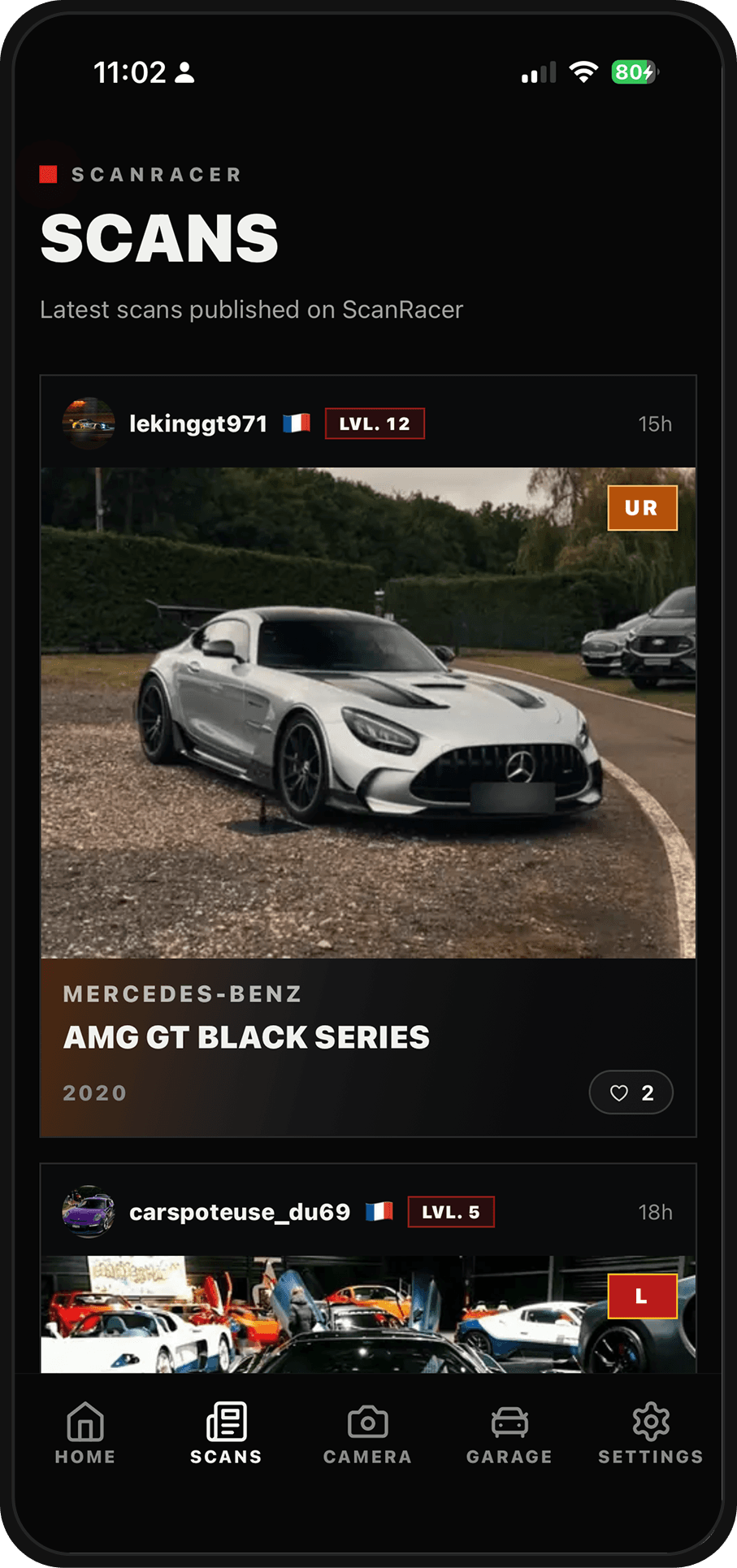 Scan list in the ScanRacer app